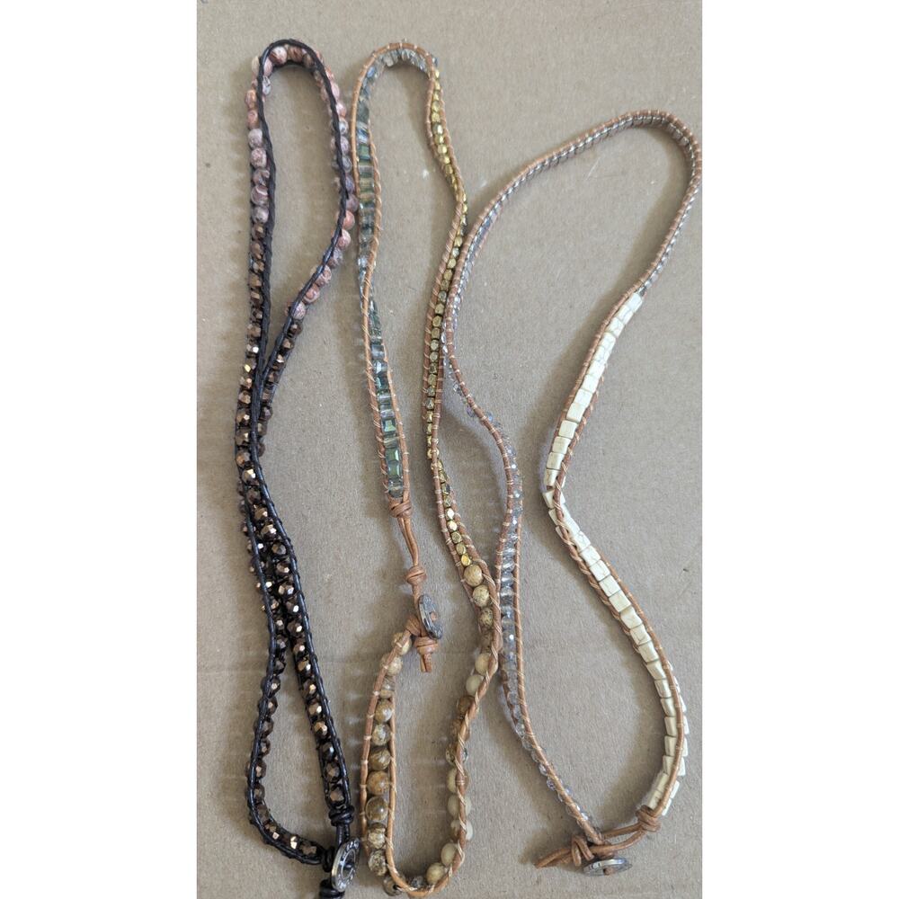 Lot of 3 Victoria Emerson 22-23" Boho Leather Wrap Necklaces - Jasper & Crystal